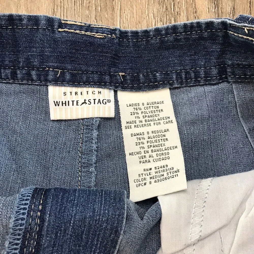 White Stag Long Jean Shorts ~ Sz 8A ~ Blue ~ High Rise ~ 16